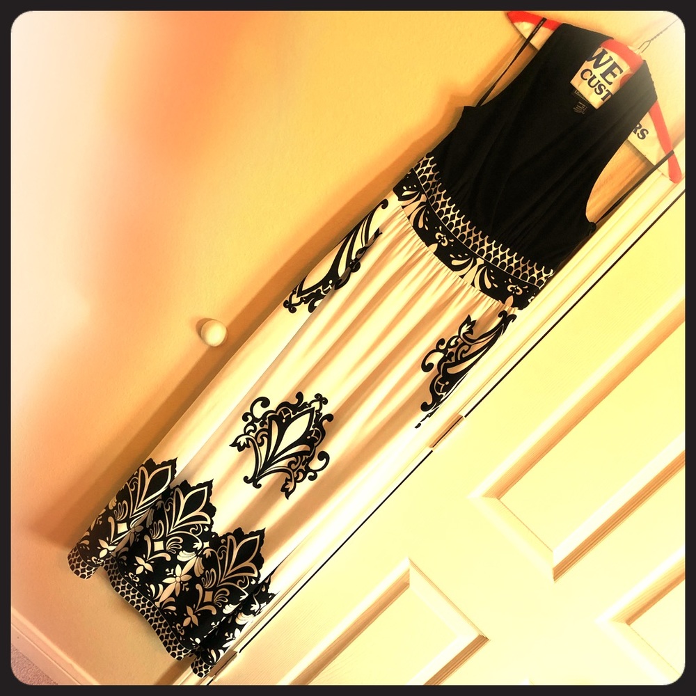 Black and white halter neck maxi dress